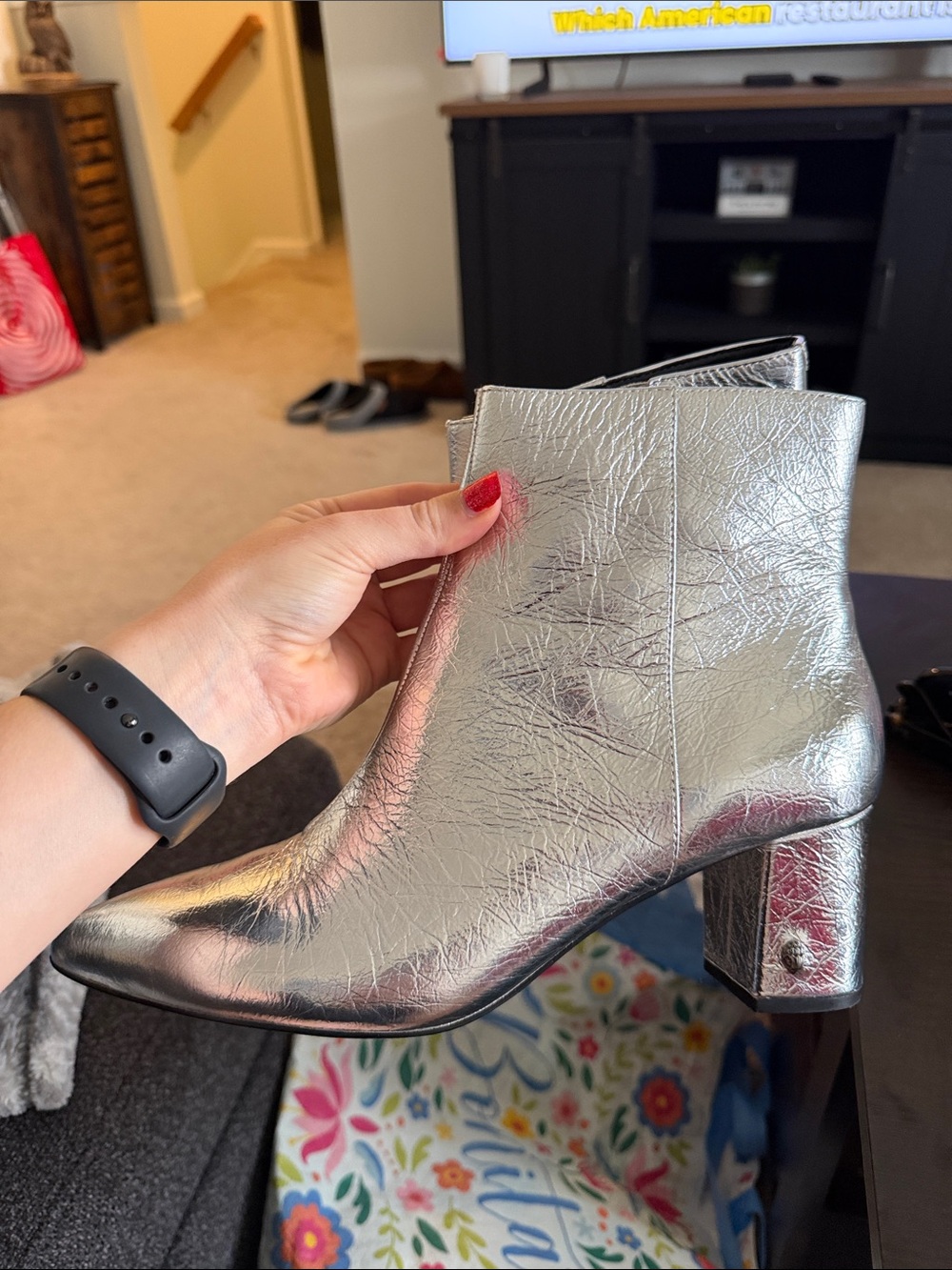 Kurt Geiger London Burlington metallic silver leather ankle boots size EU 40.5 - Picture 2 of 9